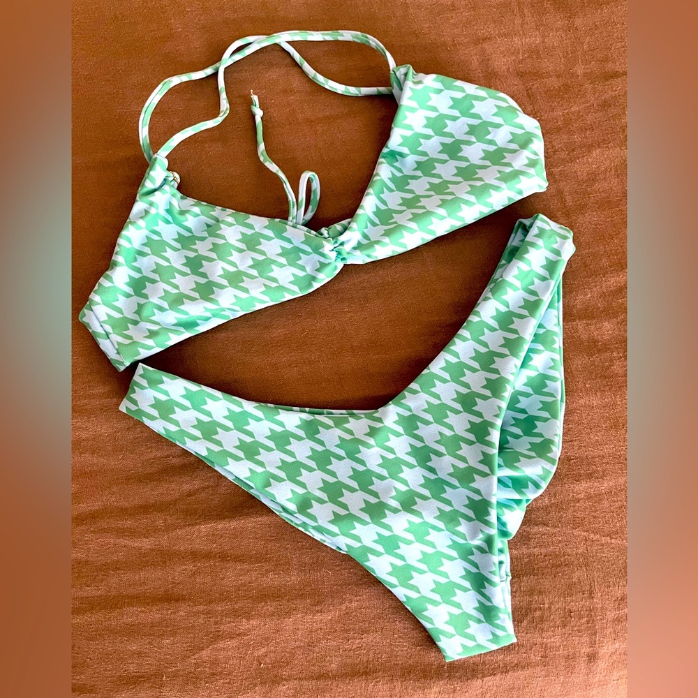 Skatie XS Betsy Top & S Parker Bottom in limited edition houndstooth green print